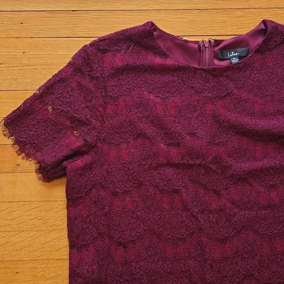 Lulus, Take Me To Brunch, Burgundy Lace Shift Dress, EUC, Women's XL - Picture 4 of 16
